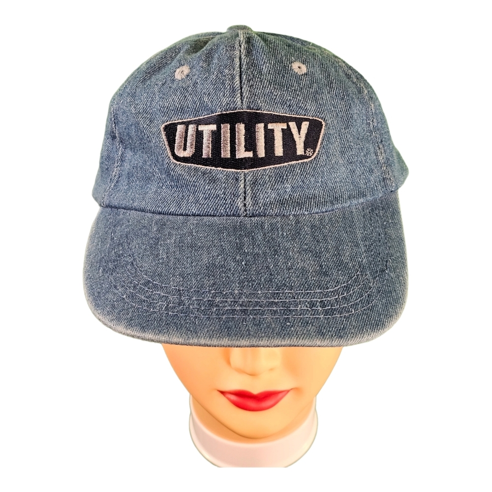 Vintage UTILITY Denim Surf Skate Street Flat Dad Pancake Hat Cap 90s Grunge RARE